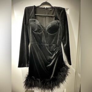 NADINE MERABI Black Velvet Long Sleeve Dress